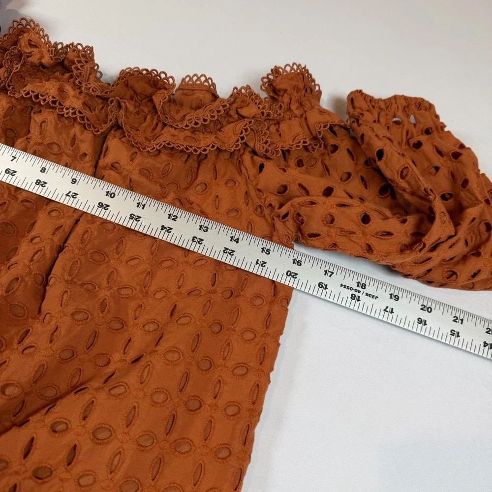Ryegrass Ladies Sierra Burn Orange Eyelet Lace Off Shoulder Peasant Blouse- XS - Picture 5 of 9